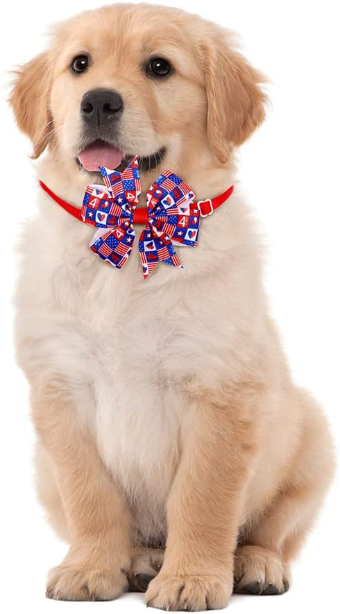 Spring Summer Dog Bow Ties, 3.2" Bow Butterfly Ties for Small and Medium Pets (4th of July Pinwheel)