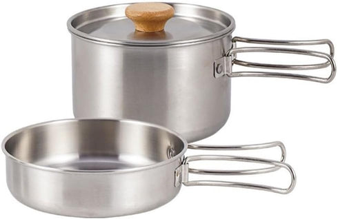 zaoalife 2pcs Camping Cookware Set Outdoors Stainless Steel Cookware Non-Stick Lightweight Pot Pan