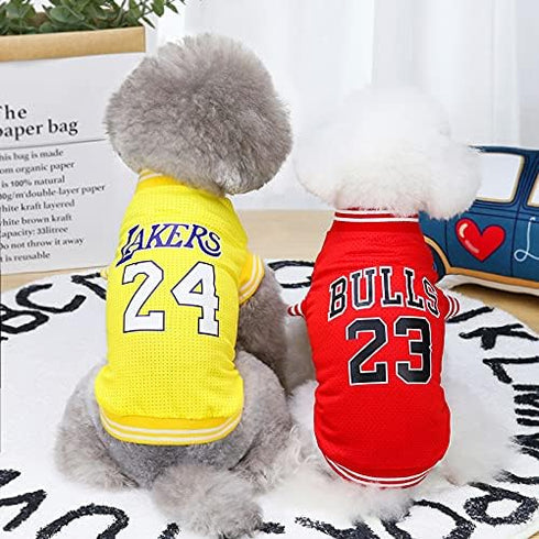 Dog Clothes Basketball Mesh T-Shirt, Pet Sportswear | Breathable Fashion Dog Shirt for Spring/Summer (Red, Small)