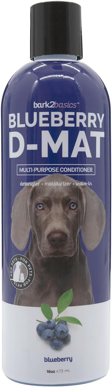 Bark2Basics Blueberry D-Mat Dog Conditioner - 16 oz, Natural Ingredients, Loosens Tough Mats and Tangles, Aids in