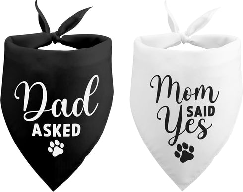 Dog Wedding Engagement Bandana Dad Asked and Mom Said Yes Dog Bandana Wedding Engagement Announcement Wedding Photo Prop Pet Accessories for Dog Lovers Owner Gift Pack of 2