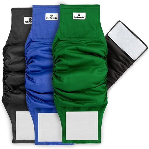 Pet Parents Washable Belly Bands for Dogs (3 Pack) + Durable Extendrs Dog Diapers & Wraps (X-Small, Gentlemen)