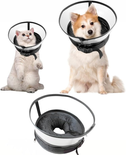 Dog Cone Collar, Inflatable Dog Cone After Surgery for Small Medium Large Dogs, Soft Dog Cone of Alternative with Enhanced Anti-Licking Guard Shield for Pets (Black, S (Neck: 5"-8"))