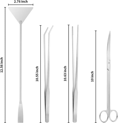 Aquascape Tools Aquarium Kit - 4PCS Terrarium Supplies Include Long Tweezers for Terrarium, Feeding Tongs, Aquarium Scissors, Aquarium Algae Scraper for Fish Tank Cleaning Plant Trimming