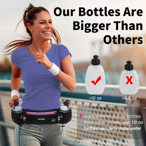 PYFK Upgraded Running Belt with Water Bottles, Hydration Pouch for Men and Women, Fits 7 inches Phones, Fanny Pack for