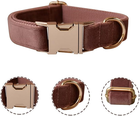 Dog Collar and Leash Set,Soft & Comfy Velvet Dog Collar and Leash with Heavy Duty Metal Buckle and D-Ring Adjustable Collars for Small Medium Large Dogs(Collar+Leash XL Neck 14.56"-23.62", Dark Pink)