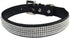 THAIN Basic Adjustable Dog Cat Collar, Bling Rhinestones, PU Leather with Rhinestones Buckle, Black, L (Length 15"-18")