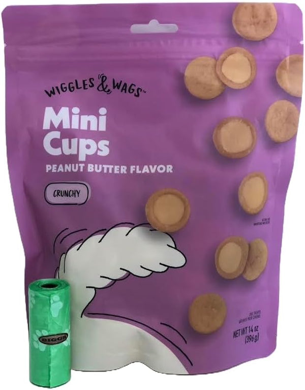 Wiggles & Wags Mini Cups Peanut Butter Flavor Crunchy Dog Treats. One 14oz (396 g)