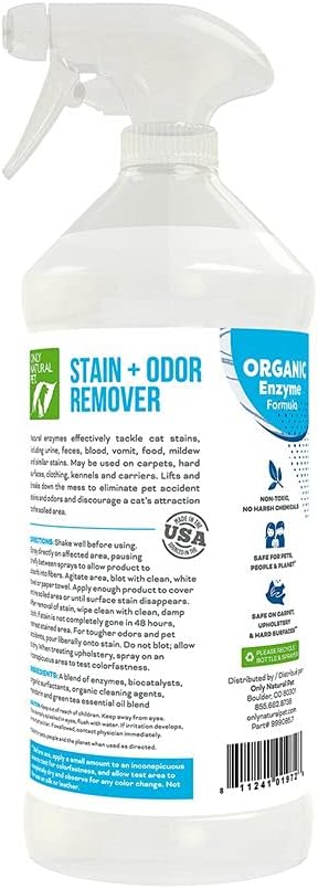32Floz Only Natural Pet Enzyme Powered Stain & Odor Eliminator - Professional Pet Urine Pee Cleaner Deodorizer for Cats
