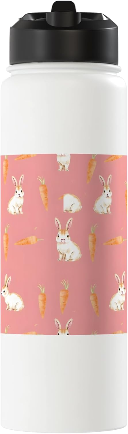 Patternado Studio Cute Bunny Carrot Soft Minimal Animal Spring Design Stainless Steel Insulated Water Bottle