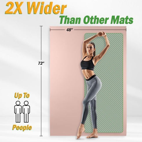 Large Yoga Mat, 6’x4’ Wide Exercise Mat, 8mm Thick Non-Slip Workout Mat for Home Gym by Wakeman (Pink)