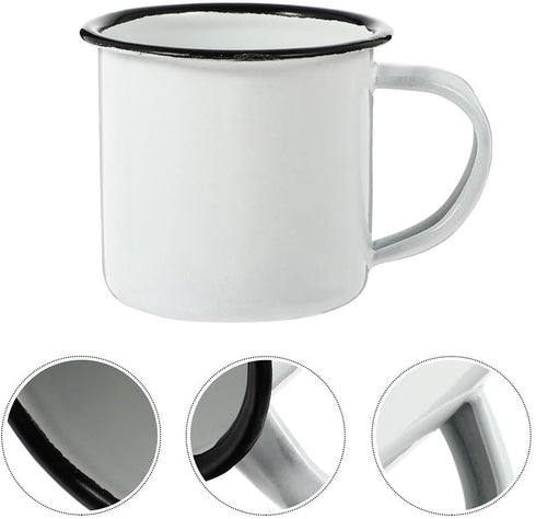Sosoport 2Pcs Enamel Camp Mug, Retro Enamel Wine Cups with Handle for Camping Coffee, Vintage Metal Mug