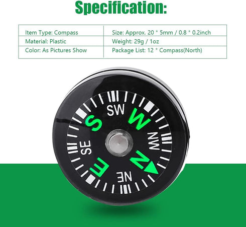 12Pcs Button Compass, Oil Filled Mini Pocket Button Compass for Camping, Hiking, Boating, Survival Bracelets Button