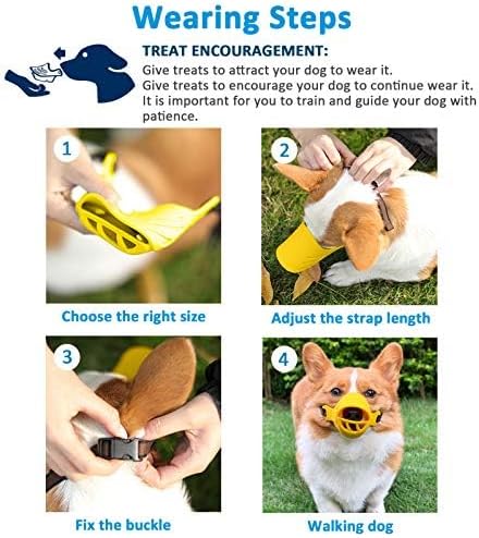 LUCKYPAW Dog Muzzle, Soft Duck Silicone Mouth Cover with Adjustable Strap for Small Medium Dogs, Yellow, S