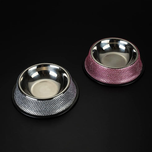 Generic 2 Dog Food Bowls Sparkling Stainless Steel Pet Water with Rubber Base for Cats & Color Stainless Steel Large