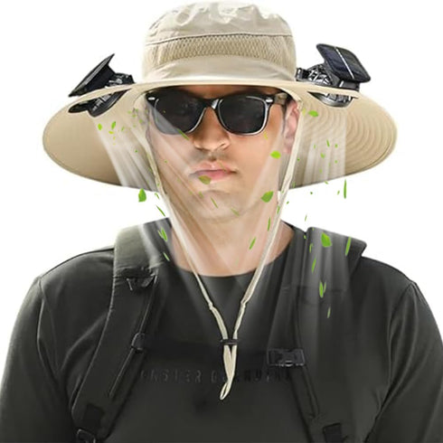 Solar Panel Powered Fan Built in Wide Brim Outdoor Fishing Hat USB