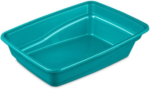 Sterilite Large Cat Litter Pan, High Sides and Low Entry for Easy Access, Plastic, Teal, 6-Pack