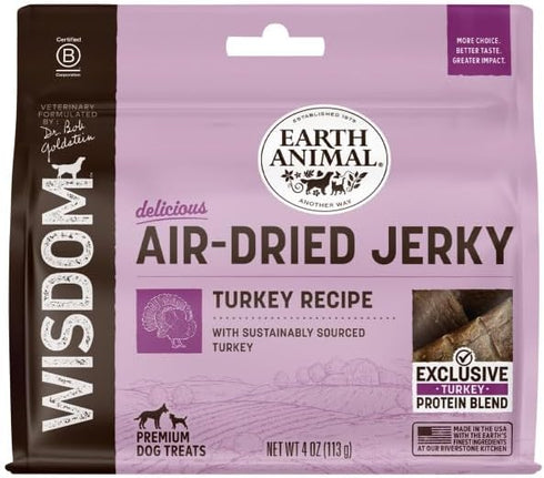 Air-Dried Turkey Recipe Jerky Strips Dog Treats, 4 oz. Bag by Earth Animal Wisdom