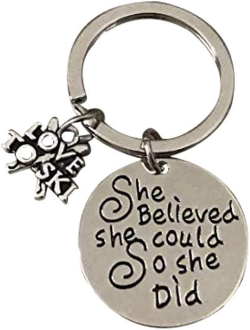 Sportybella Ski Charm Keychain, She Believed She Could Jewelry for Women Skiers