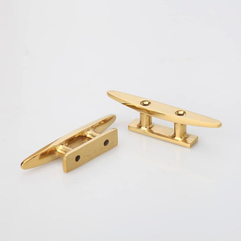 YUSOVE 4 Inch Brass Color Boat Cleats, Gold 316 Stainless Steel Open Base Cleat for Marine Applications, Pack of 2
