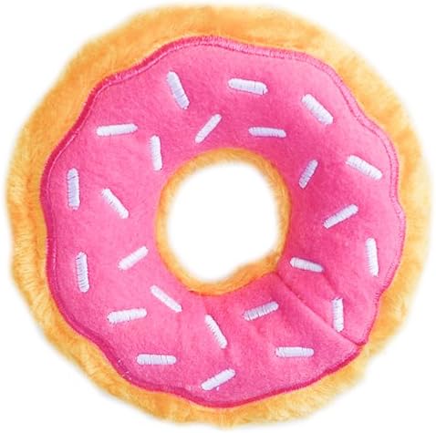ZippyPaws Mini Donutz - No Stuffing Squeaky Plush Dog Toy - Strawberry, Mini Size