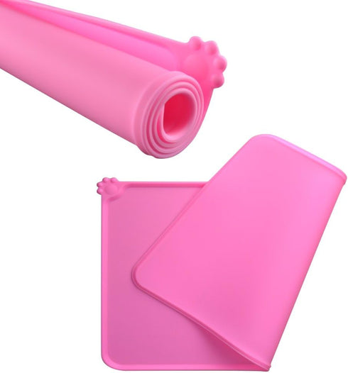 Silicone Dog Food Mat, Non-Slip Pet Feeding Mat, Waterproof Dog Placemat for Small Animals (18.5"x11.8", Pink)