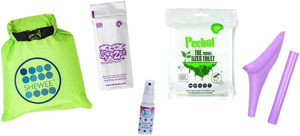SHEWEE Flexi Travel Pack - Includes Reusable Pee Funnel, Peebol Pocket Sized Toilet, Hand Sanitiser and Dry Bag (Lilac)