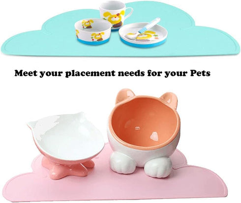 Love Dream Blue Silicone Pet Feeding Mat with Raised Edge, Anti-Slip Waterproof Dog Cat Bowl Tray