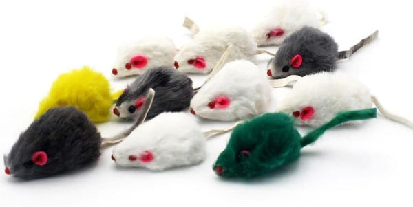 pawstrip Rabbit Fur Cat Toys, Interactive Mouse with Rattle, 12Pcs Realistic Squeaky Cat Toys