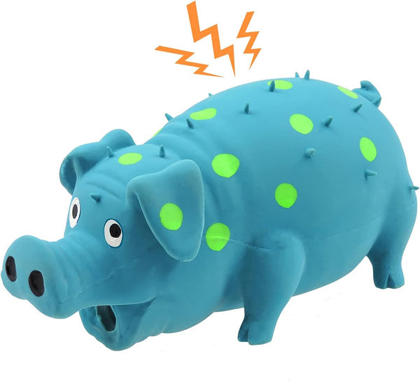 Andiker 8" Blue Dog Squeaky Toy, Durable Latex Chew Toy with Oinks Sound Squeaker for Dental Biting and Chasing