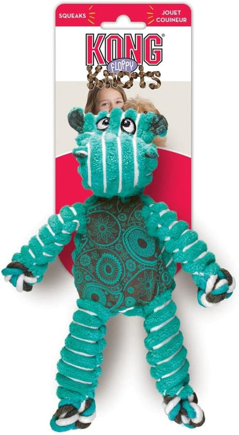 KONG Floppy Knots - Tough Plush Dog Toy with Squeaker for Active Play (Hippo, Small/Medium)