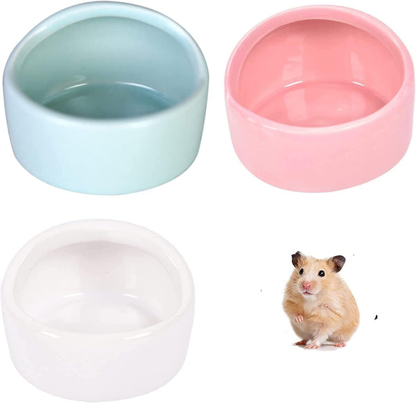 3 Pcs Ceramic Hamster Bowl, Small Animal Food Bowl and Water Dish Feeder, No Spill, No Turnover for Guinea Pig