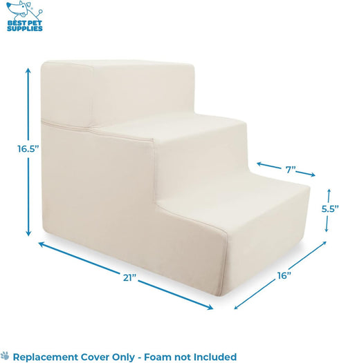Best Pet Supplies 3-Step Foldable Pet Stairs Cover for Foam Dog Ramps, Plush Soft Fabric, Ivory, Non-Slip Surface
