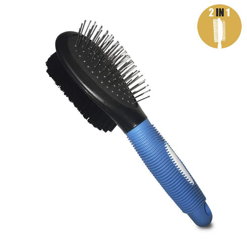 BV Pet Grooming Bristle and Pin Comb Brush, Black and Blue, for All Breeds, Removing Shedding Hair for Dogs and Cats