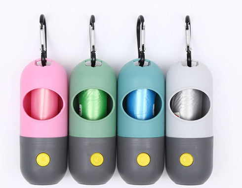 MKartProducts Portable Dog Poop Bag Dispenser with LED Flashlight, Refillable Waste Bag Holder with Carabiner Clip