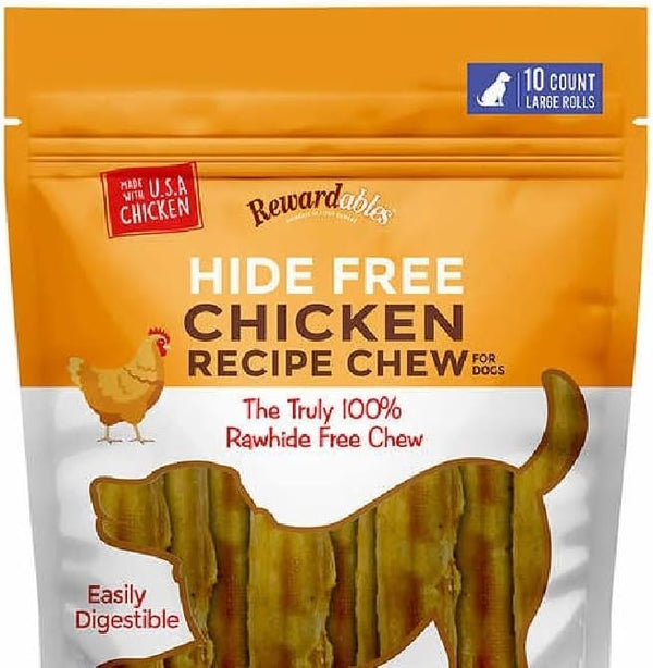 Dog Chews Rawhide-Free - Chicken Dental Treats for Large Dogs, Grain-Free Digestible