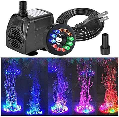 15W 264GPH Submersible Fountain Pump with 12 Colorful LED Lights for Outdoor Pond, Aquarium, Water Feature