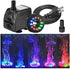 15W 264GPH Submersible Fountain Pump with 12 Colorful LED Lights for Outdoor Pond, Aquarium, Water Feature