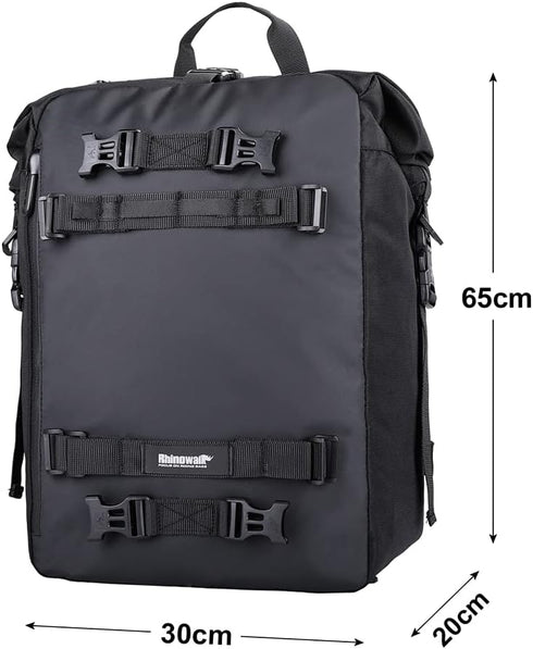 Rhinowalk 30L Motorcycle Tail Bag - Waterproof Motor Pannier Travel Luggage for Motorbike Rear Rack - Black