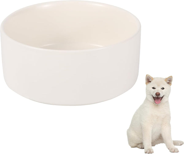 Ceramic Dog Bowl, Heavy Porcelain Feeding Bowls, Anti Tip Over, 28.74 oz, White