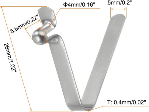 HARFINGTON 8pcs Single Button Kayak Paddle Snap Spring Clip, 4x5.6x26mm, 65Mn Spring Steel V-Shaped Locking Tube Clips