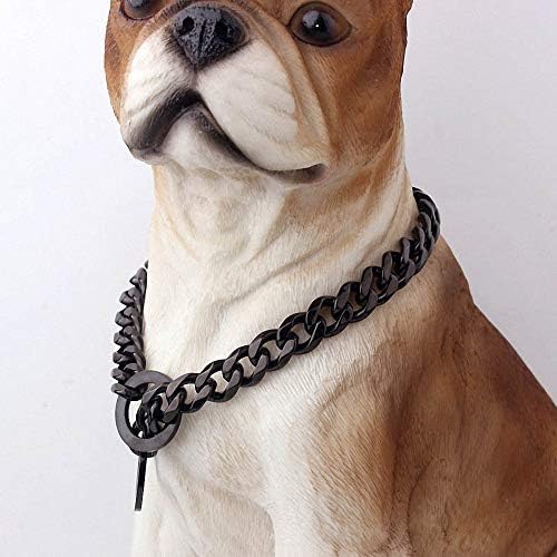 15mm Strong Silver Gold Stainless Steel Slip Dog Collar Metal Training Choke Chain for Large Dogs (34inch, Black)