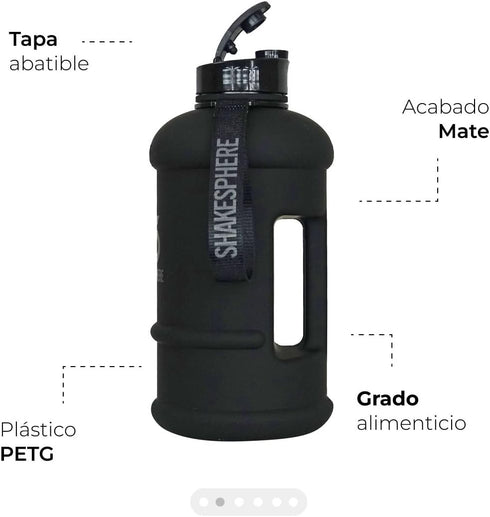SHAKESPHERE Sports Water Bottle, 1.3L Wide Mouth Leakproof BPA-Free Gym Bottle for Daily Hydration, Matte Black