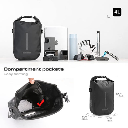 Rhinowalk Waterproof Bike Front Pannier Bag Fork Bag for E-Scooter Mountain Bike Accessories - Black, 4L