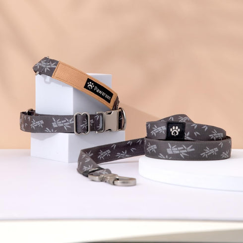 Premium Dog Combo Collar & Leash Set, Durable Metal Buckle, Fashionable Recycled Webbing, Size S, Bamboo