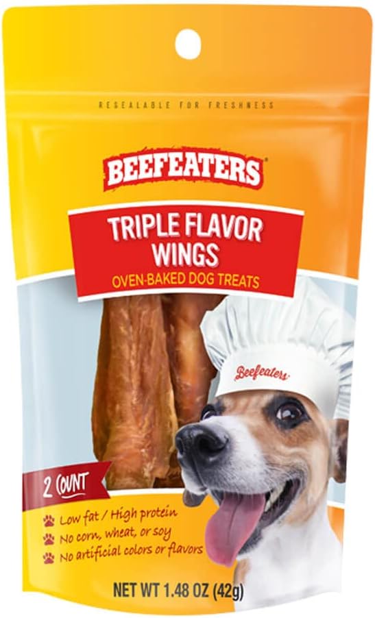 Beefeaters Dog Treats - Triple Flavor Wings 1.48oz Case of 12 | Rawhide Wrapped with Real Chicken