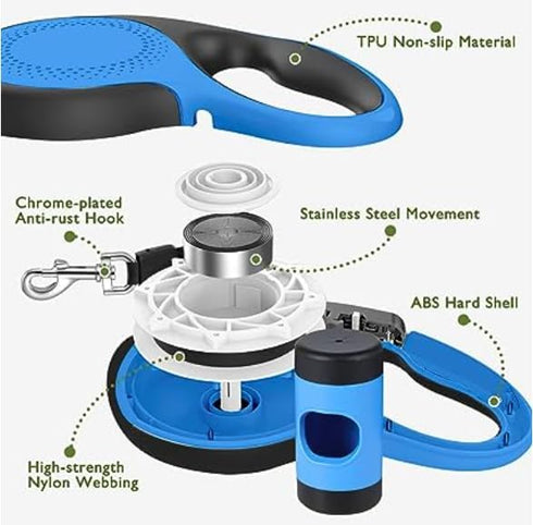 OUTnWILD 16 Ft Retractable Dog Leash for Medium Dogs with Removable Dispenser and Poop Bags, Walking Leash up to 66lbs