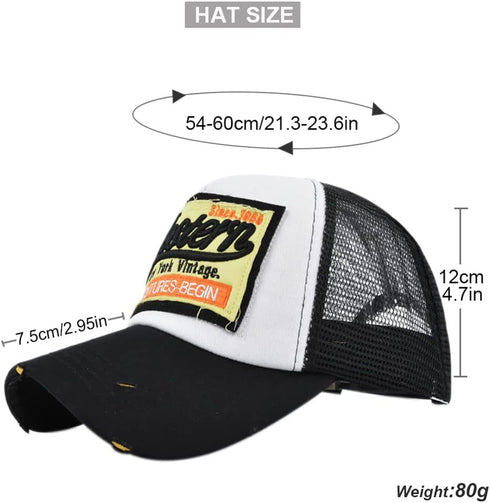 Vintage Half Mesh Baseball Cap Embroidery Western Washed Denim Trucker Cap Cotton Sun Hat Adjustable Unisex