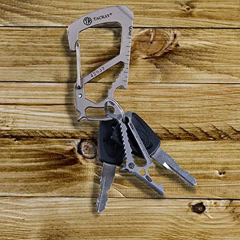 TACRAY Stainless Steel Carabiner Keychain Clip, Anti-Lost Quick Release, Multitool Keychain with Bottle Opener