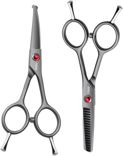 4.5" Dog Grooming Scissors 2 pcs - Curved Scissors for Dog Grooming and Thinning Shears for Small Dog Cat Face Paw